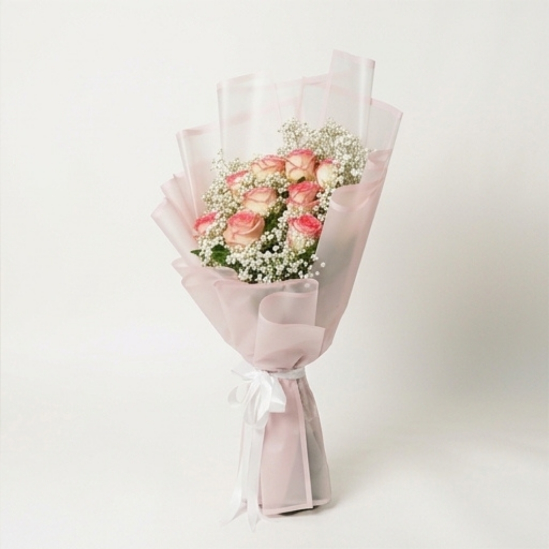 Blush Whispers Pink Rose & Baby’s Breath Bouquet detail 2