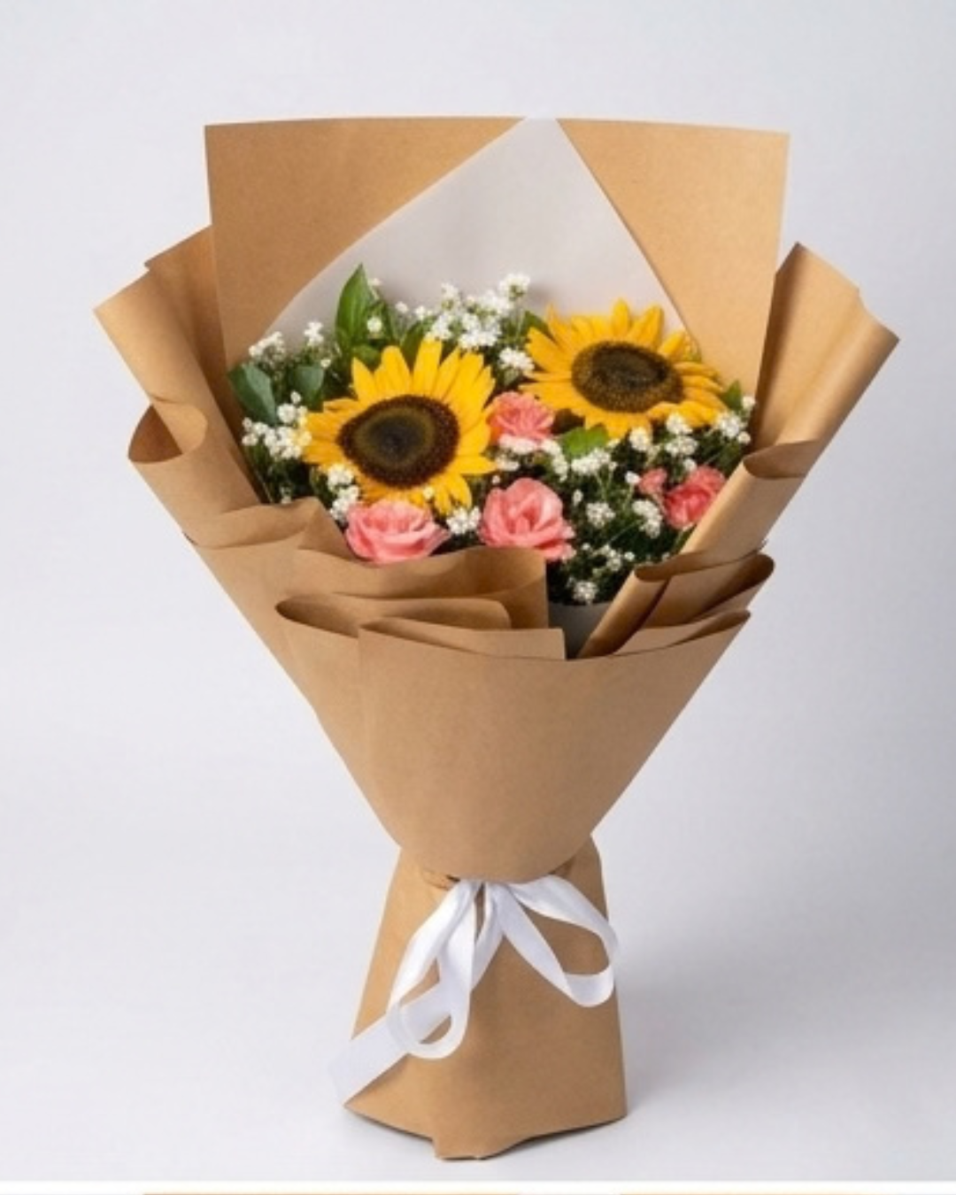 Sunflower and Mixed Floral Bouquet with Brown Kraft Wrapping detail 2