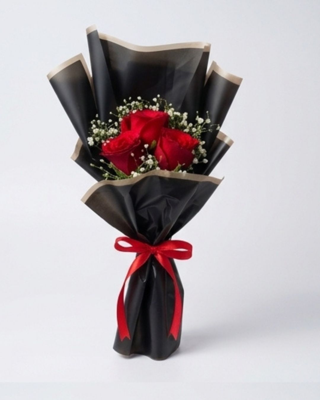Trio of Love 3 Red Rose Minimalist Bouquet detail 2