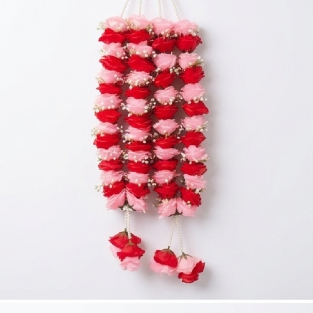 Crimson & Blush Red & Pink Rose Garland detail 4