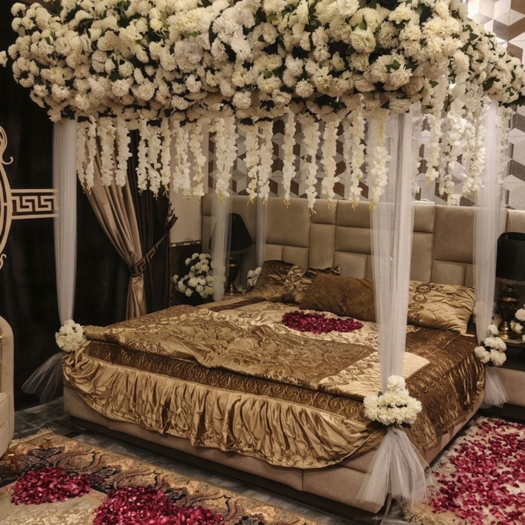Premium Artificial White Flower Canopy Wedding Bed Decoration