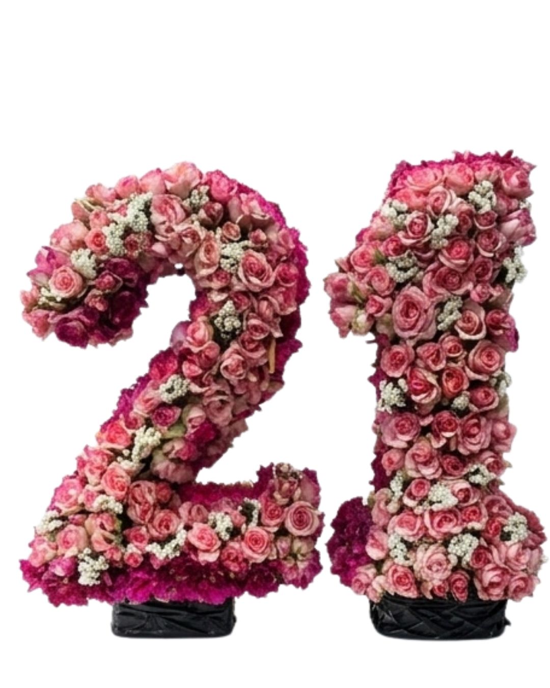 Custom Floral Number 21 Rose & Baby's Breath Arrangement detail 3