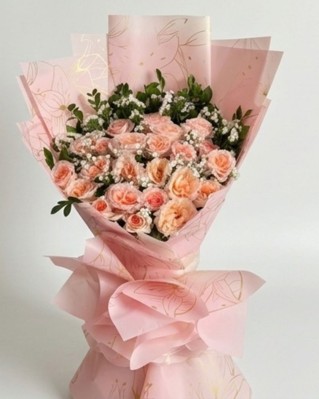 Peach Elegance Rose & Baby's Breath Bouquet detail 3
