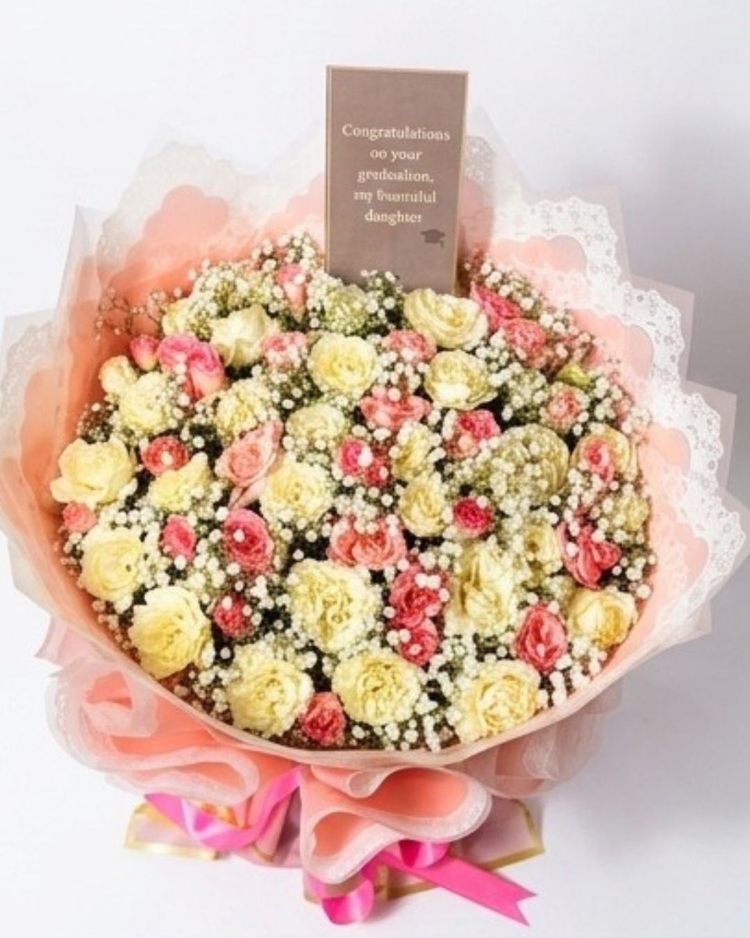 Graduate's Pride Pink & Cream Rose Luxury Bouquet detail 3