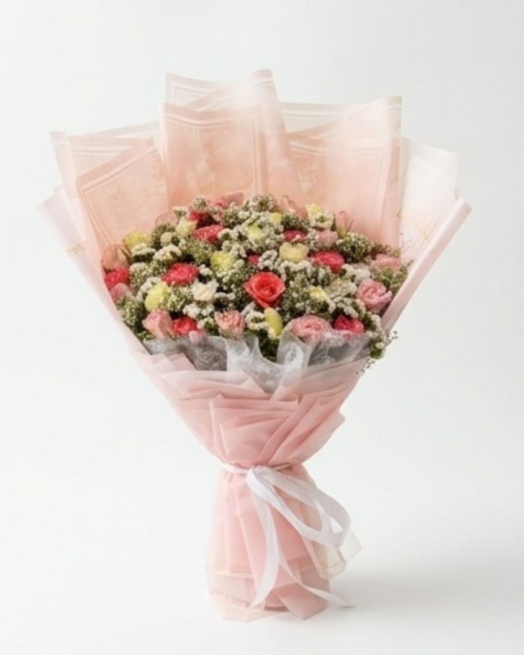 Blushing Romance Mixed Rose & Baby's Breath Bouquet detail 2