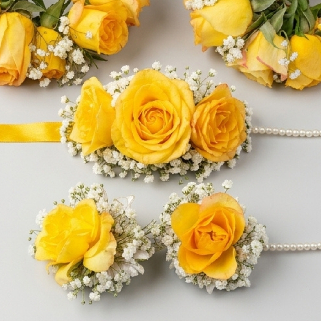 Sunshine Yellow Rose Floral Jewelry Set detail 3