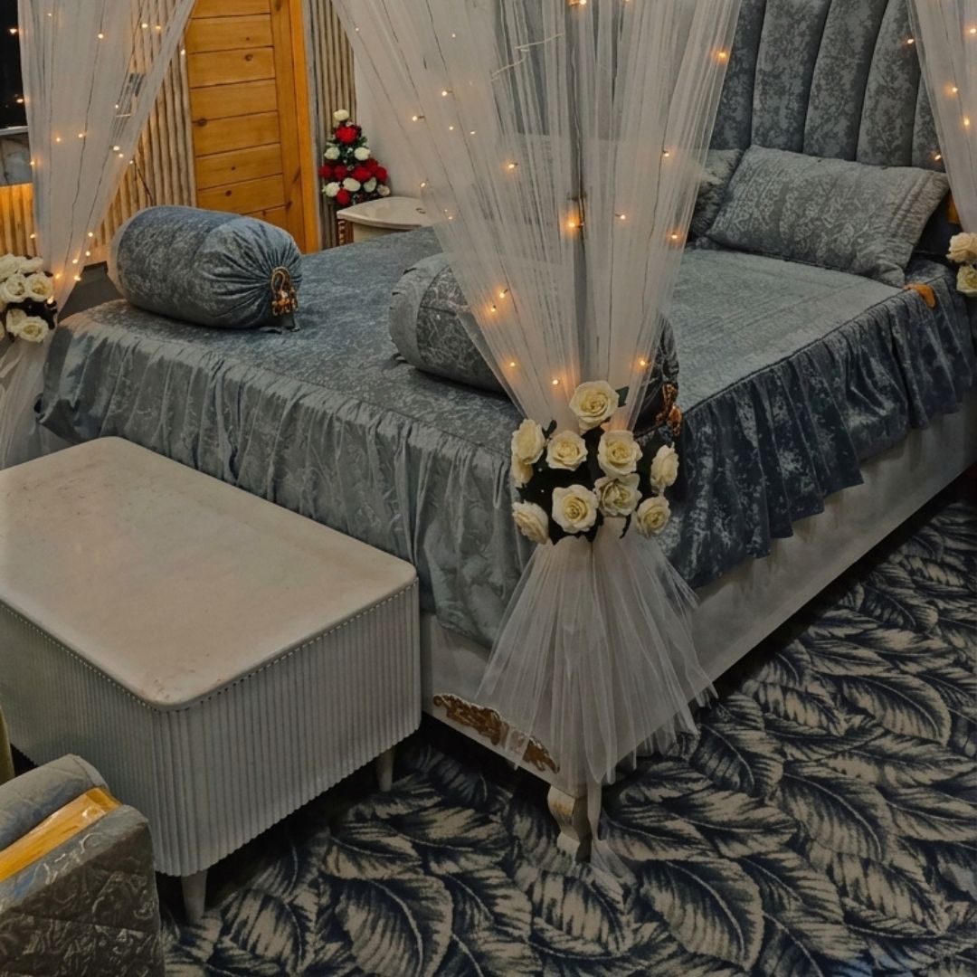 Luxury Artificial White Rose Canopy Bridal Bed Decoration (Artificial Masheri Decor)