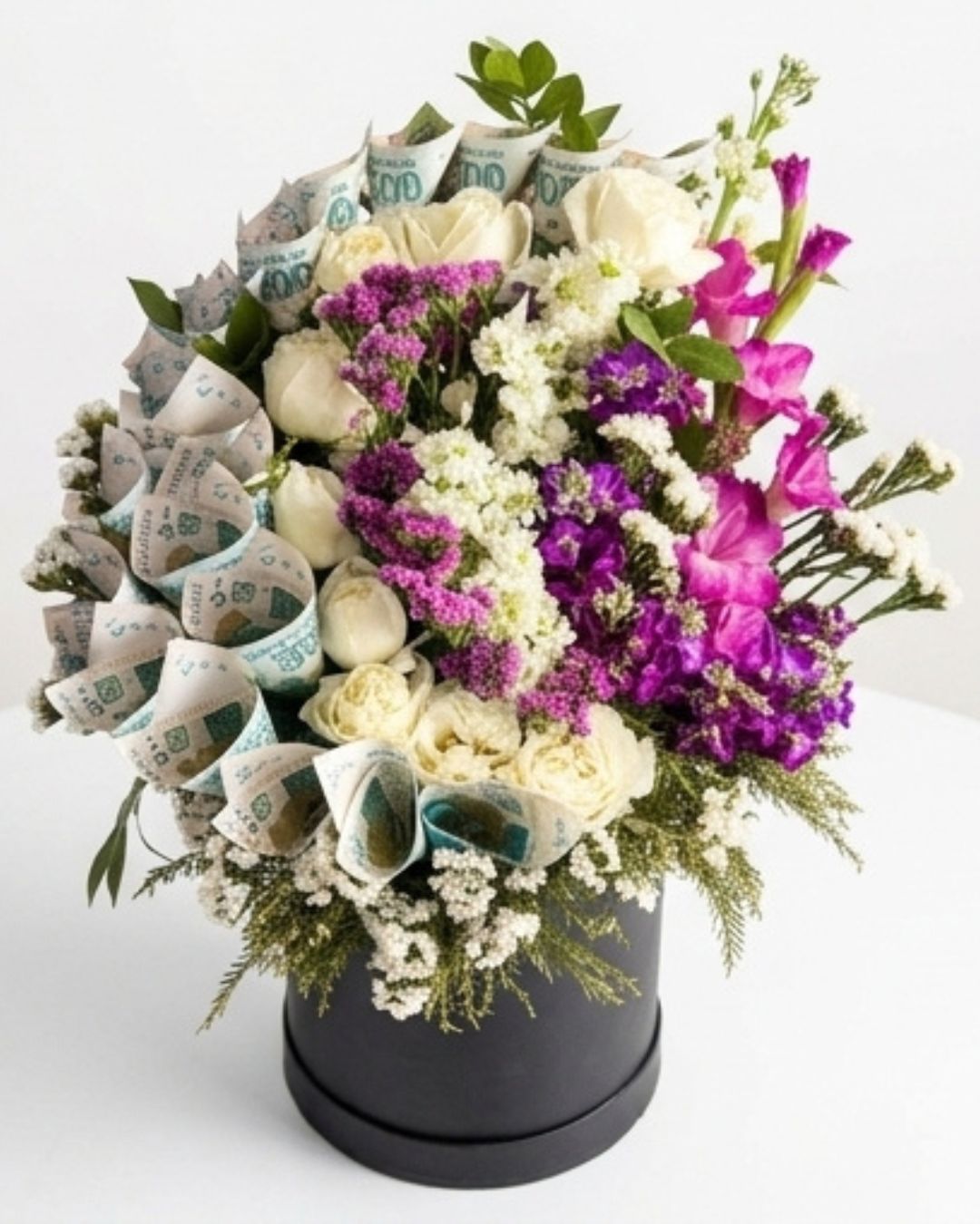 Majestic Noir Cash & Mixed Floral Luxury Hat Box detail 4