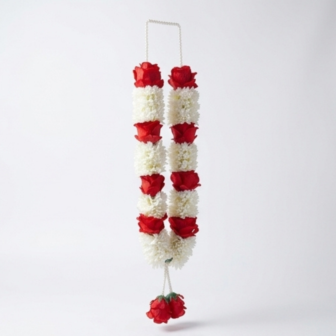 Royal Red & White Rose Traditional Garland detail 3