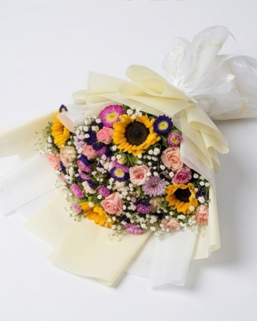 Sunshine Meadow Mixed Sunflower & Pastel Floral Bouquet detail 4