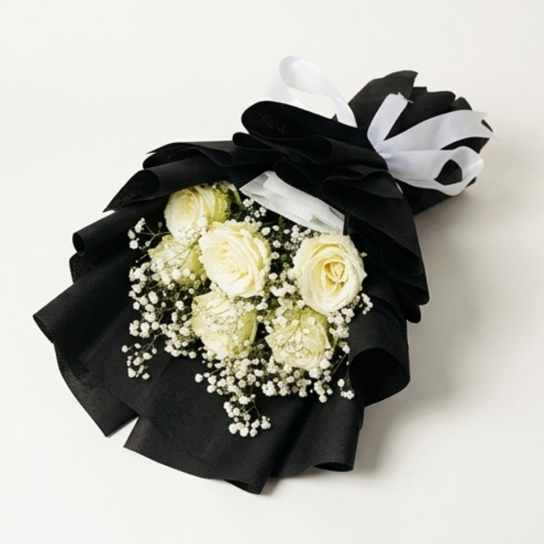 Noir Grace White Rose & Baby’s Breath Bouquet detail 3