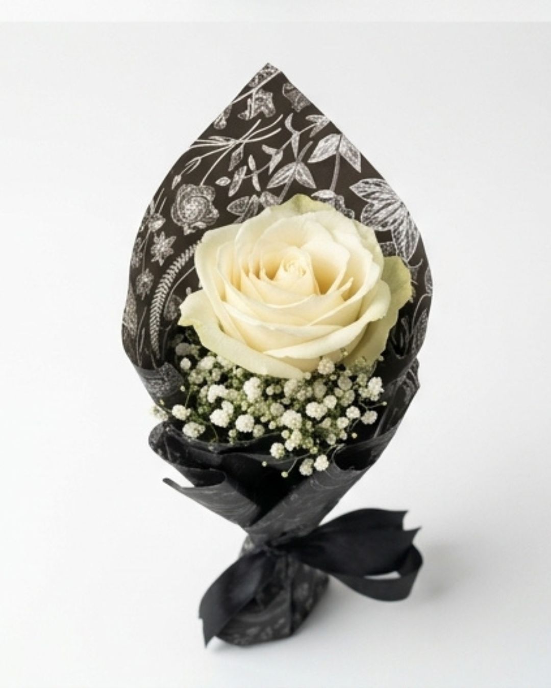 Monochrome Ivory Single White Rose Luxury Mini Bouquet detail 4