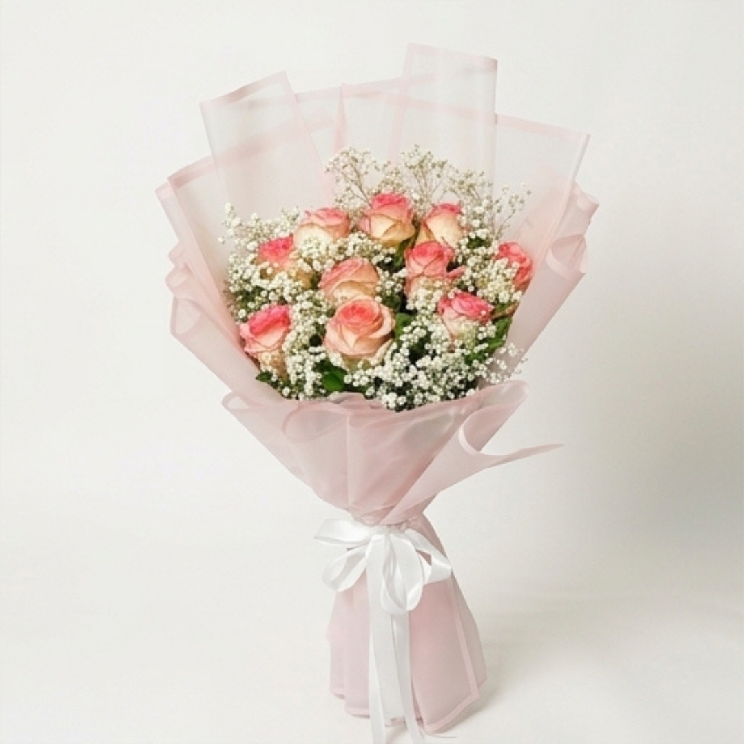 Blush Whispers Pink Rose & Baby’s Breath Bouquet detail 4