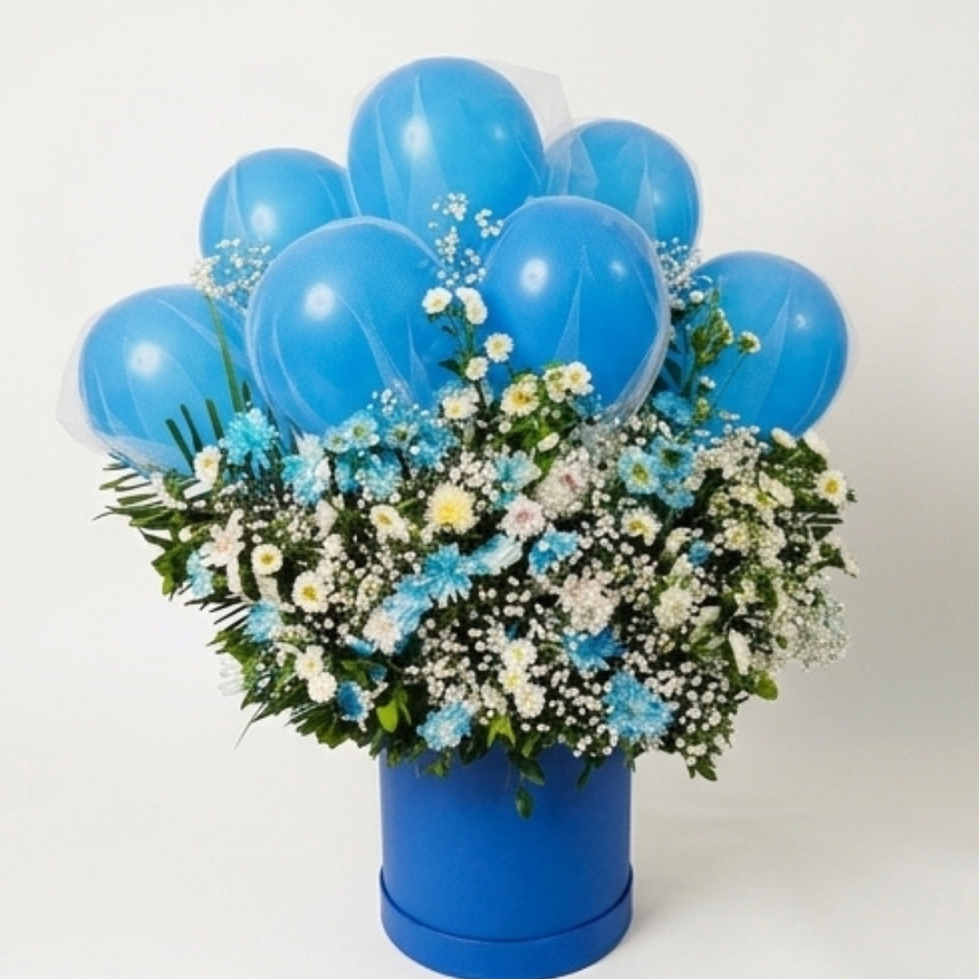 Azure Dream Blue Floral Box with Balloons detail 3