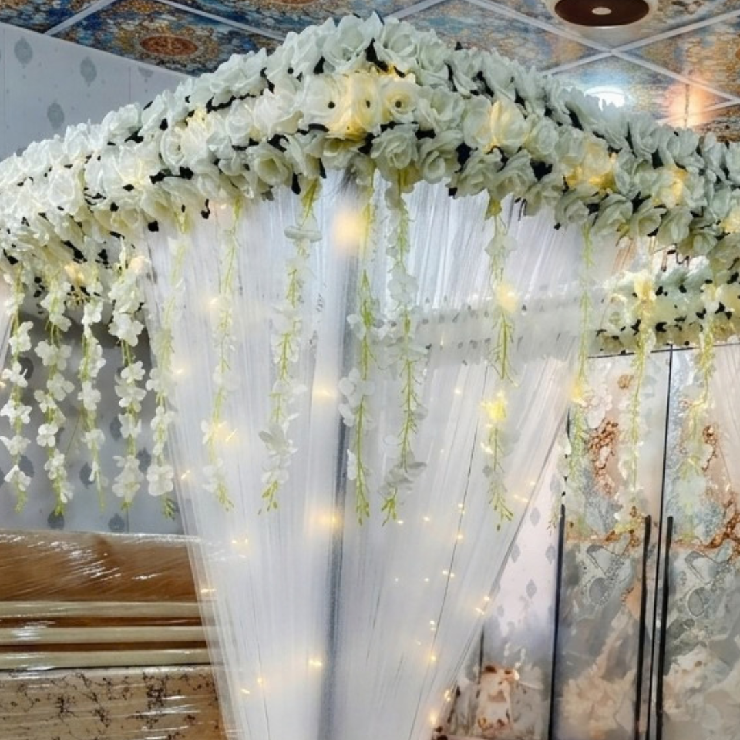 Elegant White Floral Canopy Bridal Room Decoration