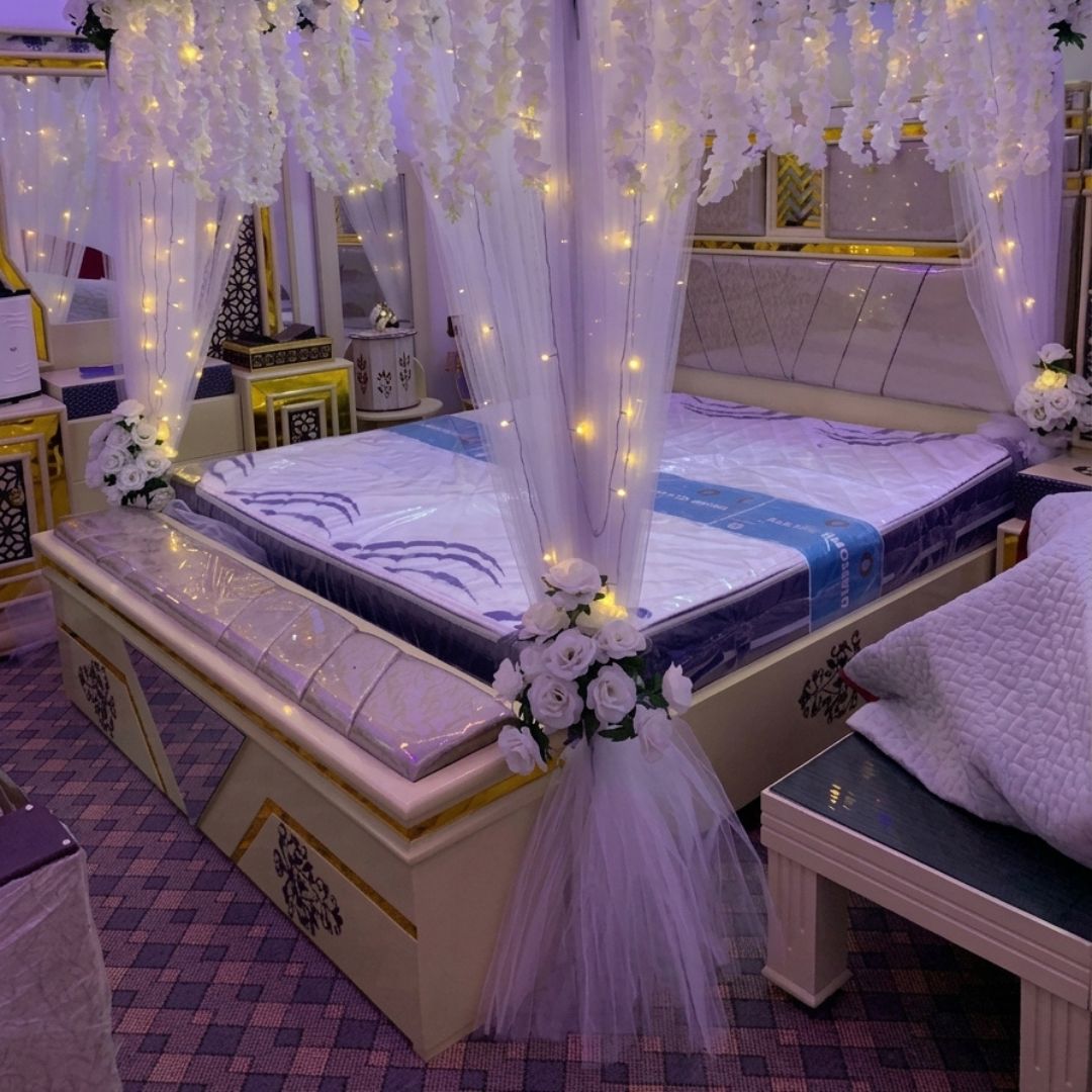 Luxury Artificial Floral Masehri & Bridal Room Setup | White Roses & Fairy Lights
