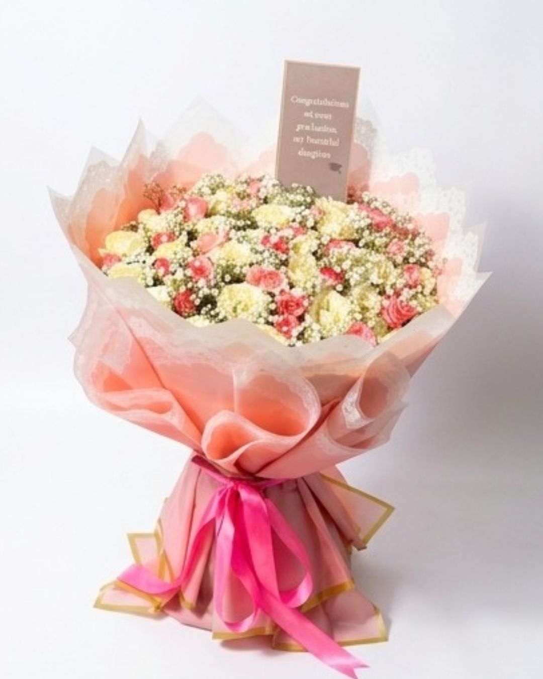Graduate's Pride Pink & Cream Rose Luxury Bouquet detail 2