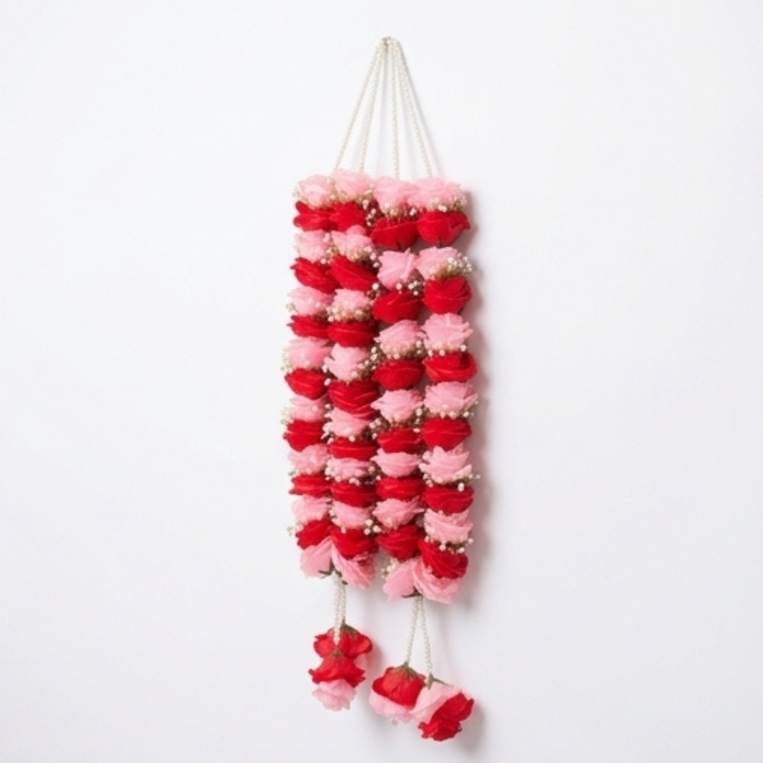 Crimson & Blush Red & Pink Rose Garland detail 2