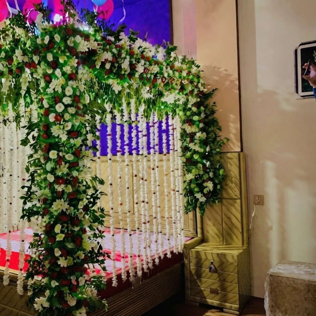 Floral Arch & Hanging Garland Bridal Room Decoration