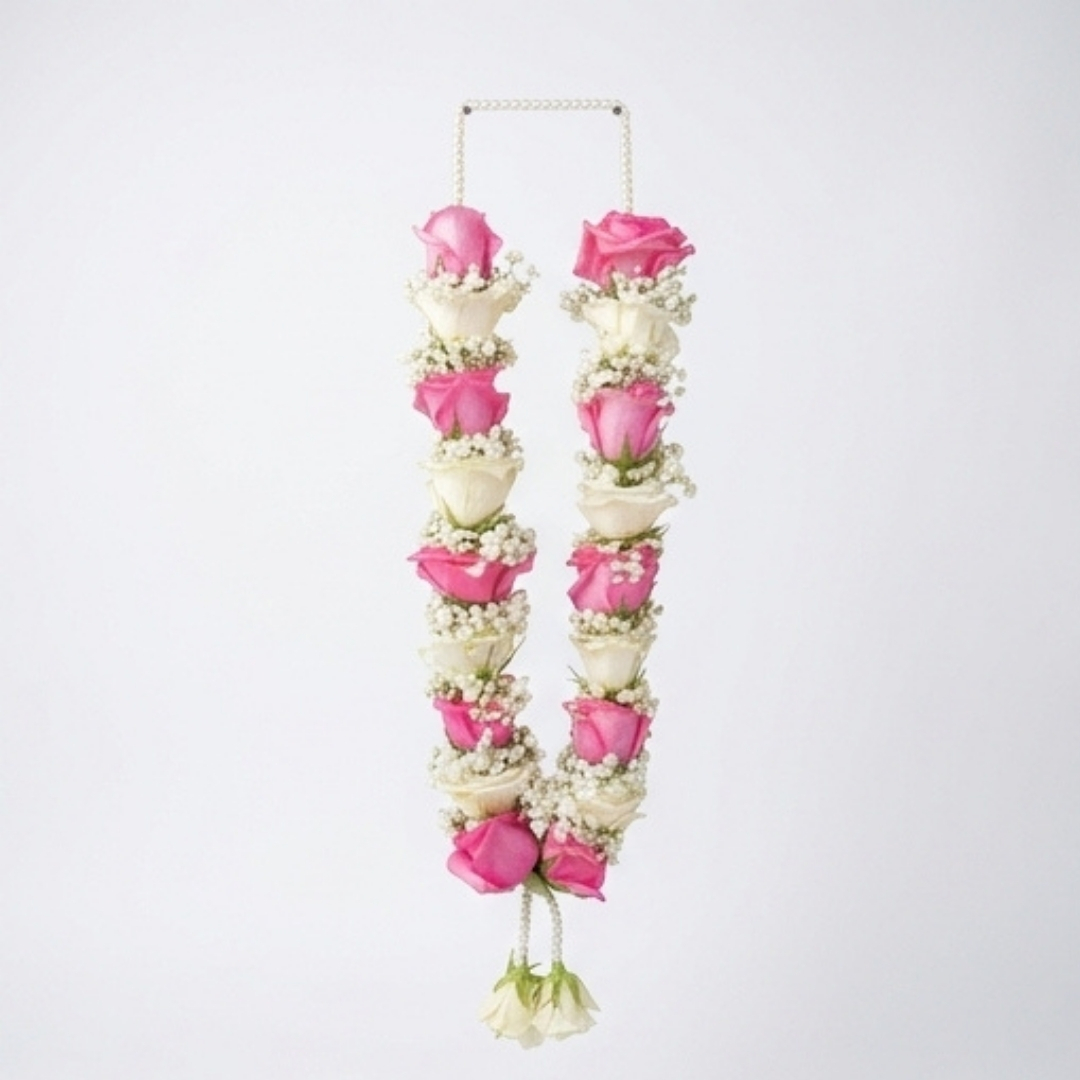 Dual-Tone Pink & White Rose Garland detail 4