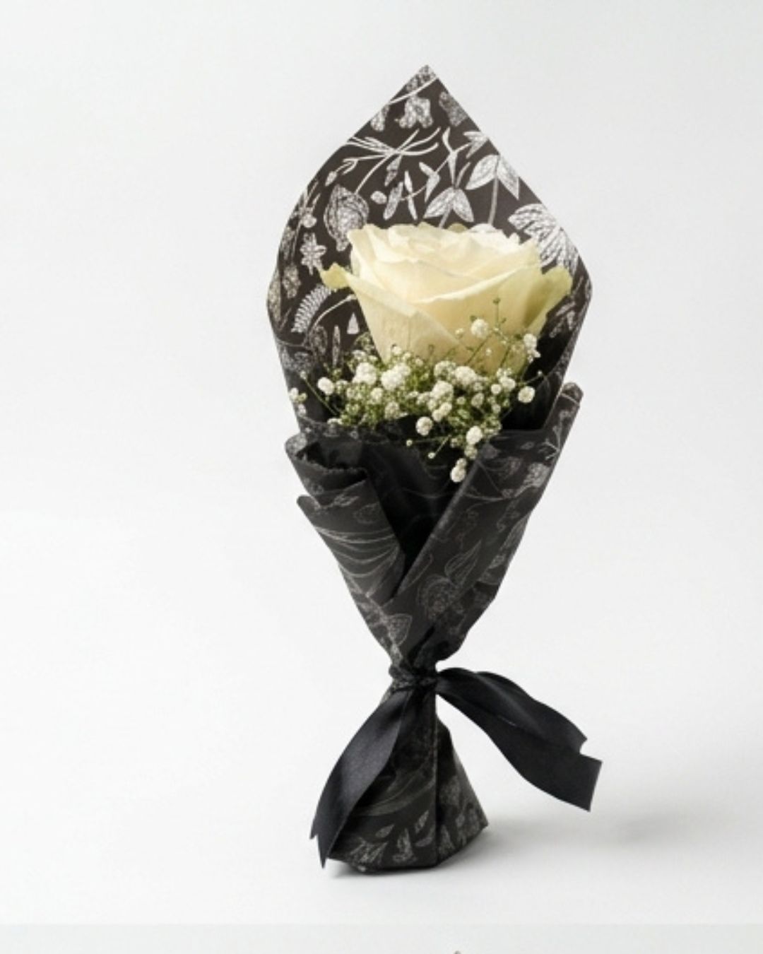 Monochrome Ivory Single White Rose Luxury Mini Bouquet detail 2