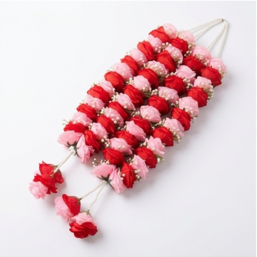 Crimson & Blush Red & Pink Rose Garland detail 3