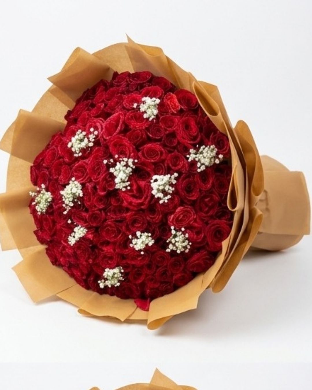 Rustic Charm 100 Red Rose & Baby's Breath Luxury Bouquet detail 2