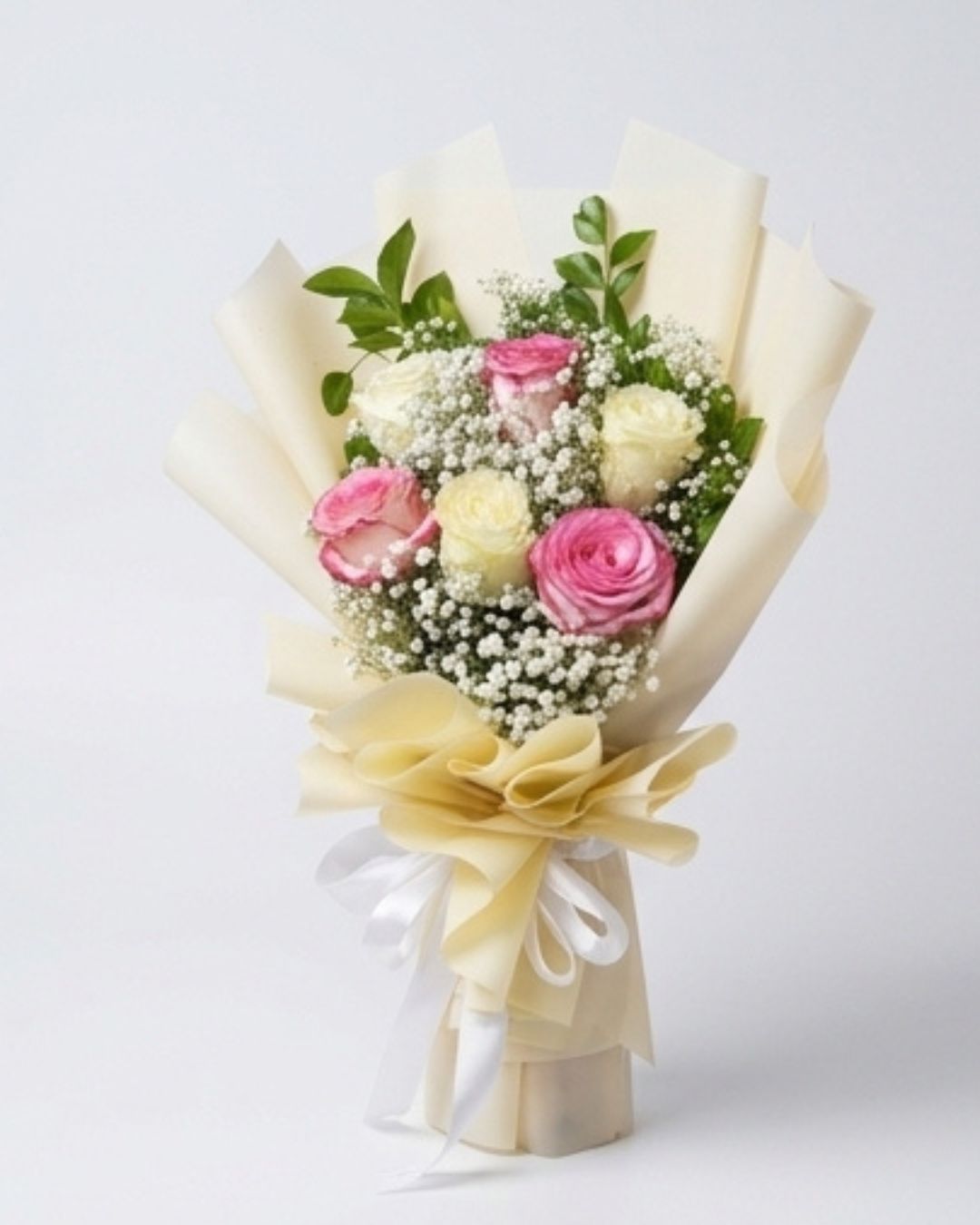 Soft Pastels Pink & White Rose Luxury Bouquet detail 2