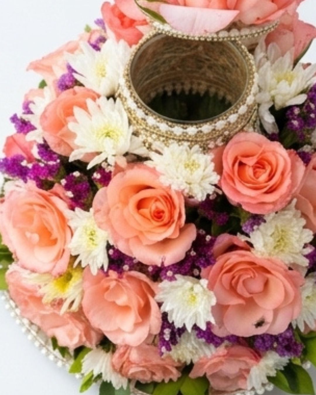 Coral Radiance Doodh Pilai Glass & Floral Wedding Tray detail 4