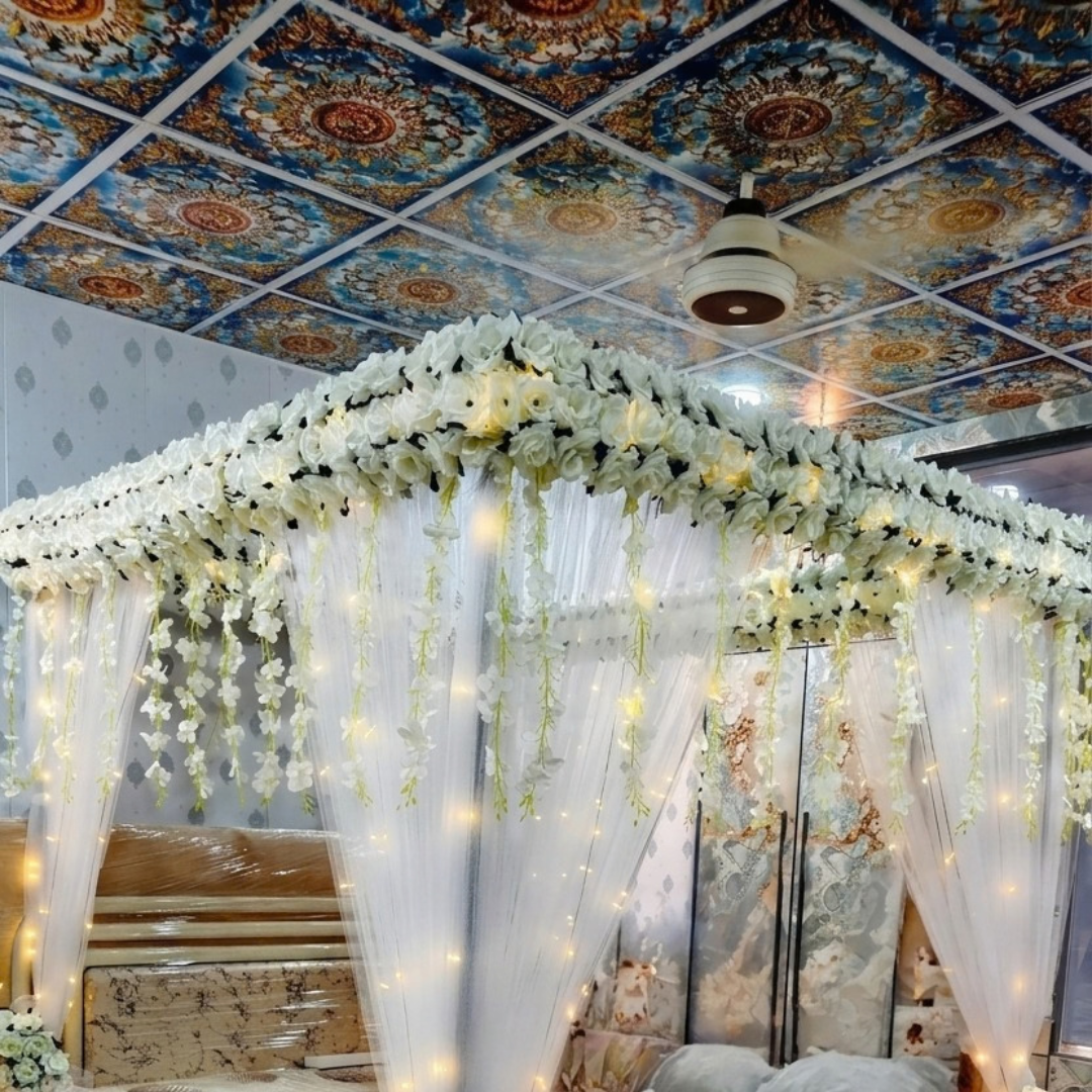 Elegant White Floral Canopy Bridal Room Decoration