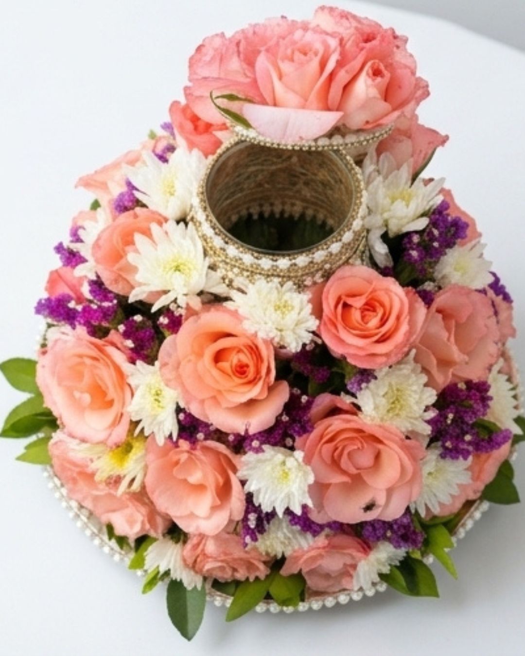 Coral Radiance Doodh Pilai Glass & Floral Wedding Tray