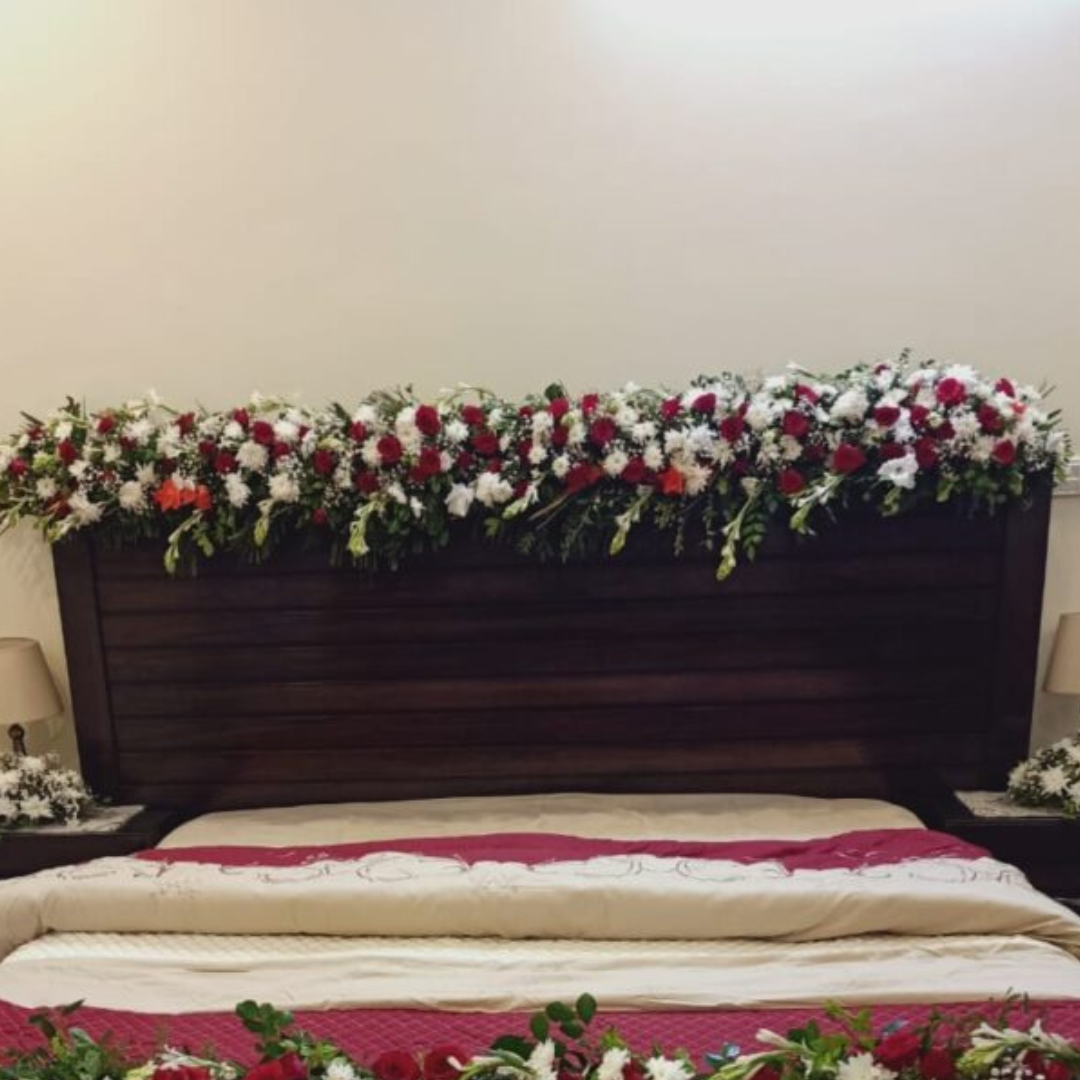Luxury Fresh & Artificial Floral Wedding Bed Decoration (Masheri Design)