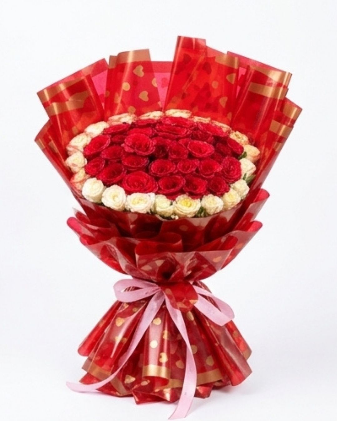 Crimson & Ivory Two-Tone Luxury Rose Bouquet detail 2