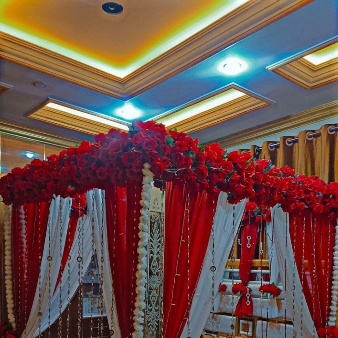 Premium Artificial Red Rose Masehri Wedding Bed Decoration with Draped Canopy