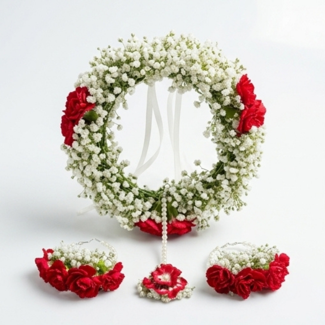 Scarlet Grace Red & White Floral Jewelry Set detail 3