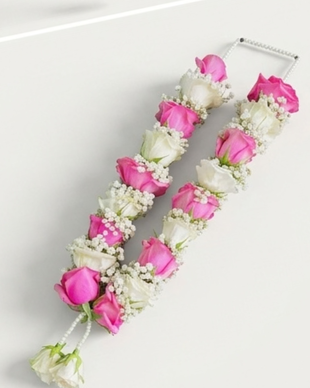Pink and White Rose Floral Garland Mala detail 3