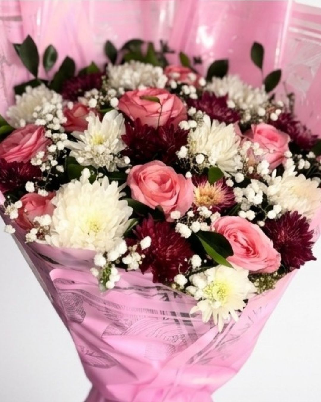 Blushing Pink & Maroon Chrysanthemum Elegance Bouquet detail 4