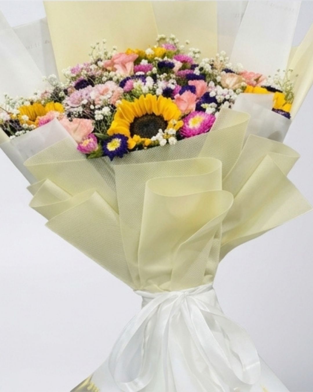 Sunshine Meadow Mixed Sunflower & Pastel Floral Bouquet detail 3
