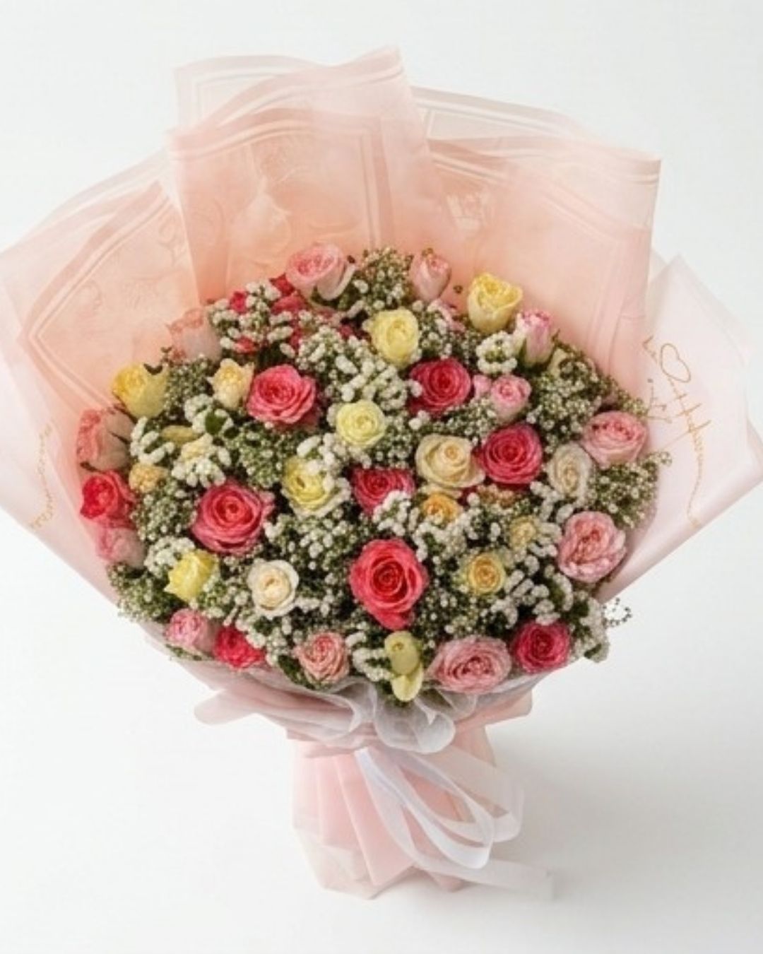 Blushing Romance Mixed Rose & Baby's Breath Bouquet detail 3