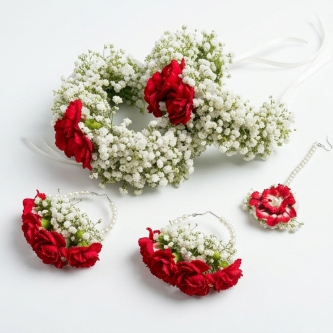 Scarlet Grace Red & White Floral Jewelry Set detail 4