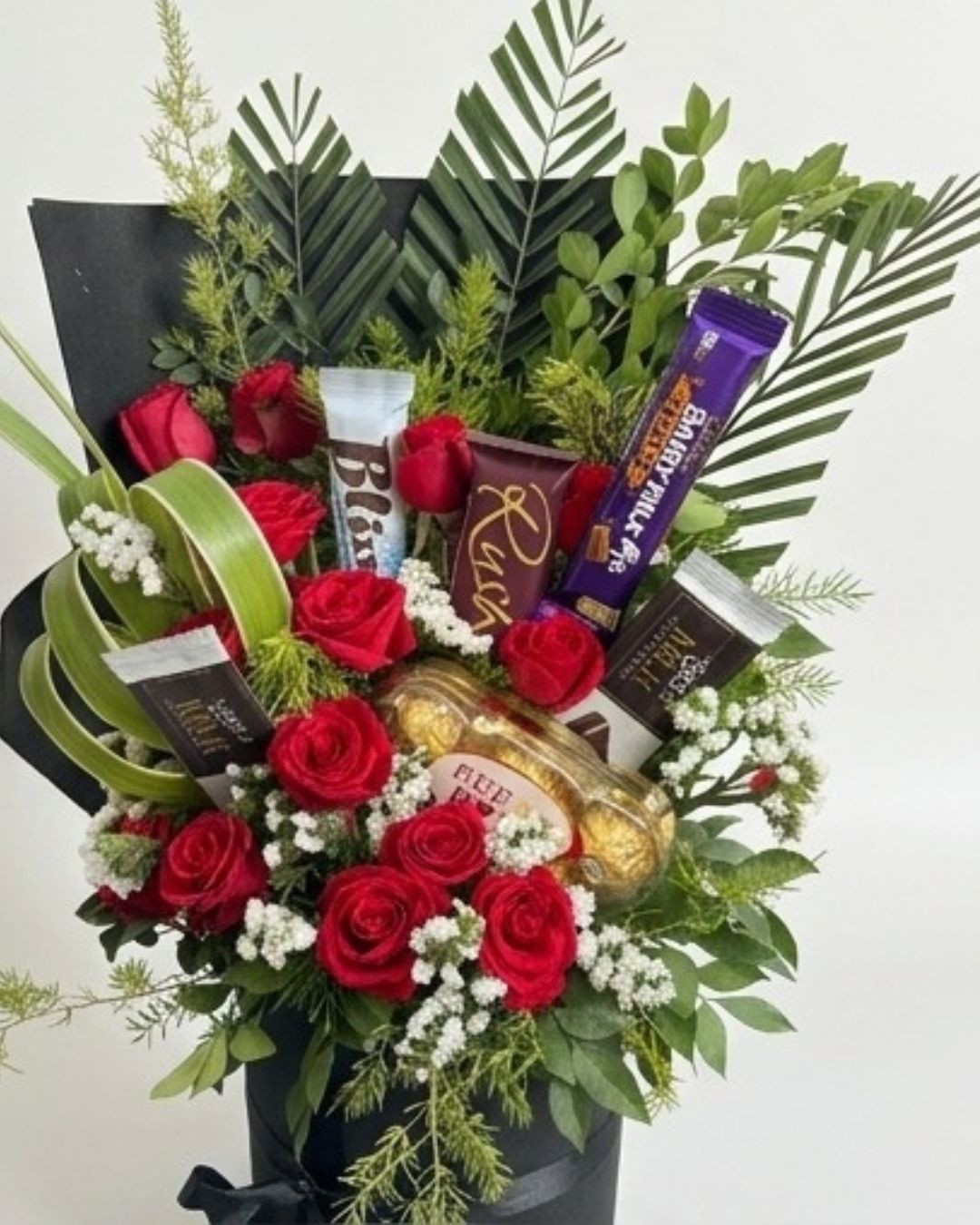 Luxury Red Rose & Chocolate Black Box Arrangement detail 3