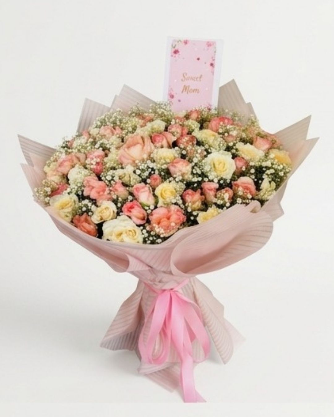 Sweet Mom Pink & Cream Rose Luxury Bouquet detail 2