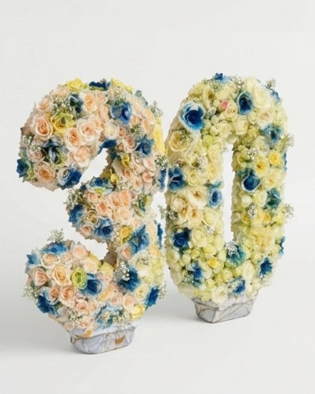 Custom Floral Number Arrangement (Number 30) with Blue & White Roses detail 3