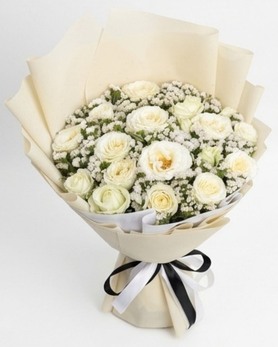 Ivory Grace White Rose & Baby's Breath Bouquet detail 4