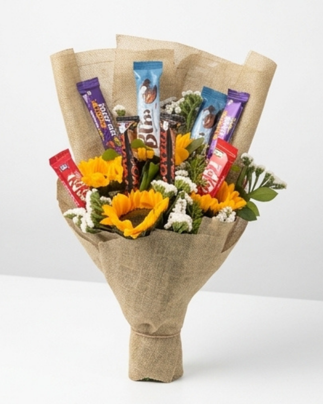 Golden Sun & Sweet Treat Chocolate Gift Bouquet — Floral/Choco Bouquets by Aligoraya Flowers Market, Lahore