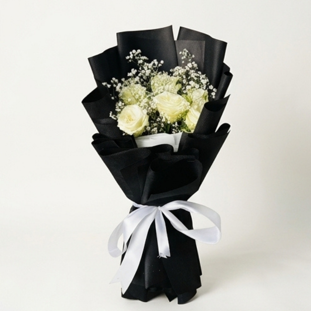 Noir Grace White Rose & Baby’s Breath Bouquet detail 2