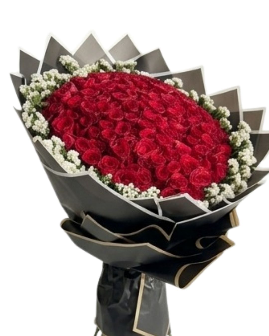Crimson Halo Red Rose & Baby's Breath Luxury Bouquet detail 2