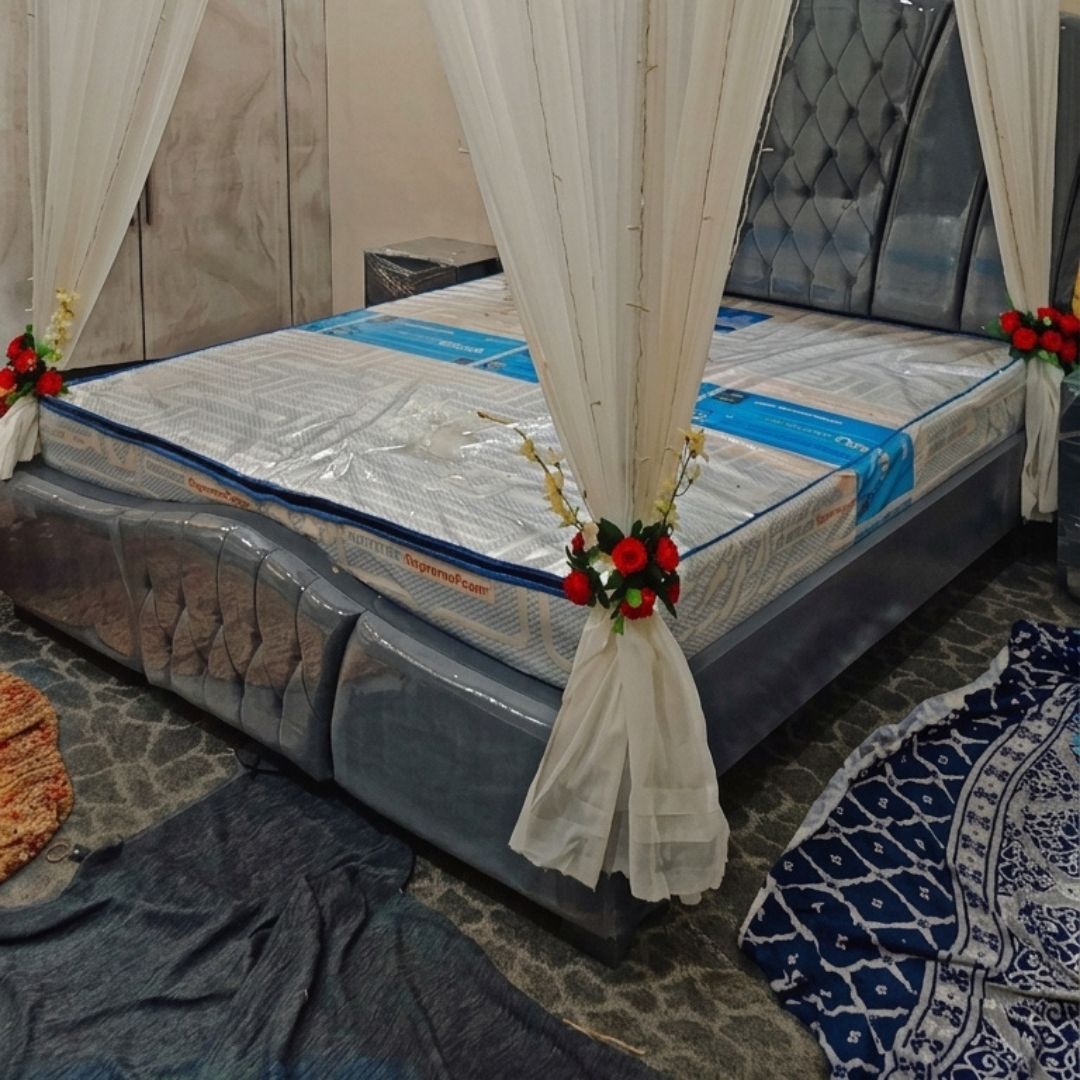 Premium Artificial Red Rose Masehri Wedding Bed Decoration with Elegant Draped Canopy