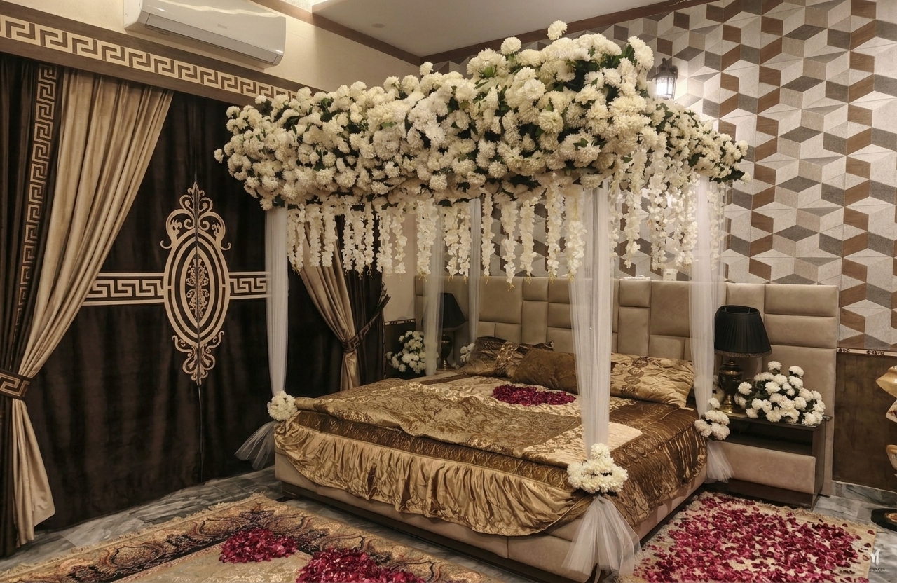 Premium Artificial White Flower Canopy Wedding Bed Decoration — Wedding by Aligoraya Flowers Market
