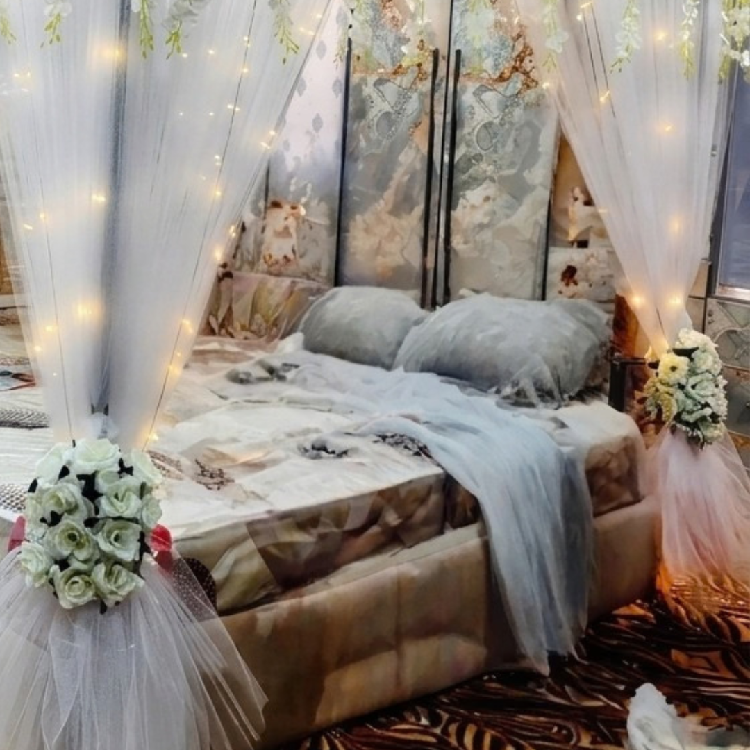 Elegant White Floral Canopy Bridal Room Decoration